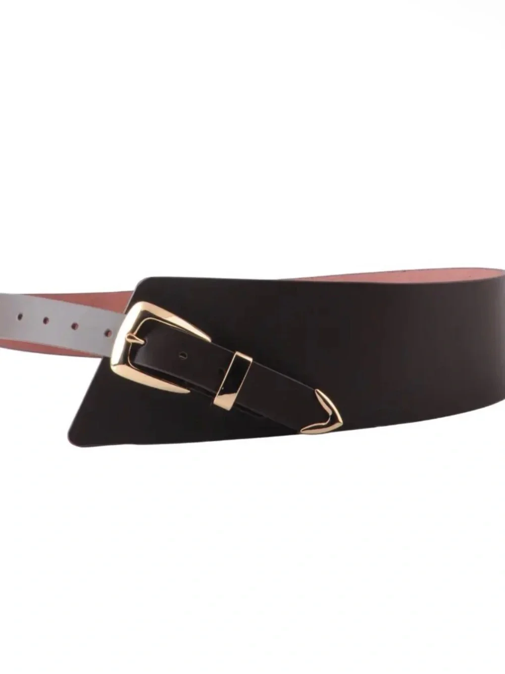 Chocolate Brown 100% Leather Statement Belt with Gold Buckle NWT Stunning S/M